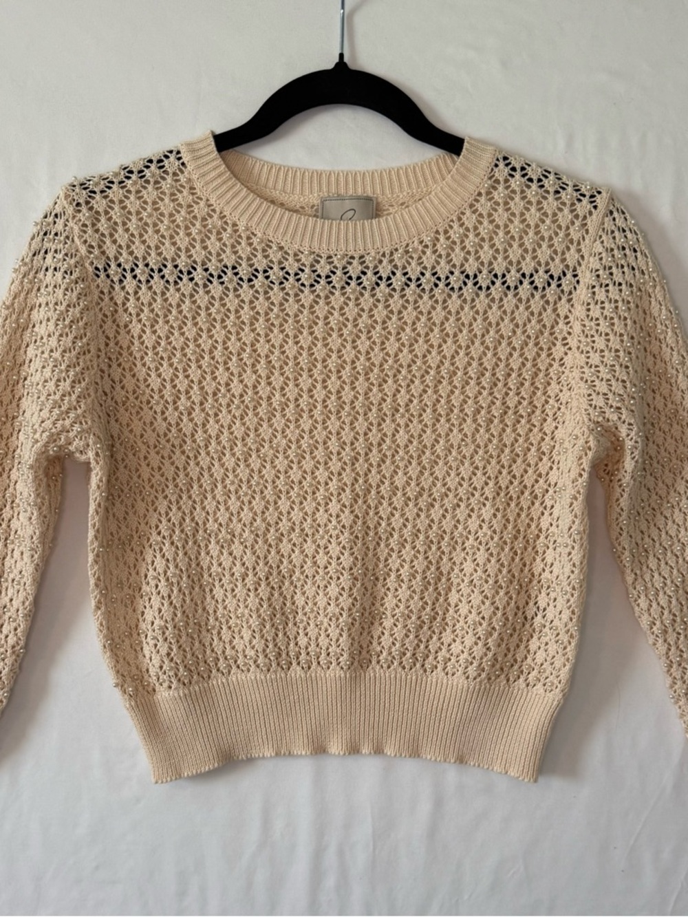 Sioni Cream Open-Weave Crewneck Sweater